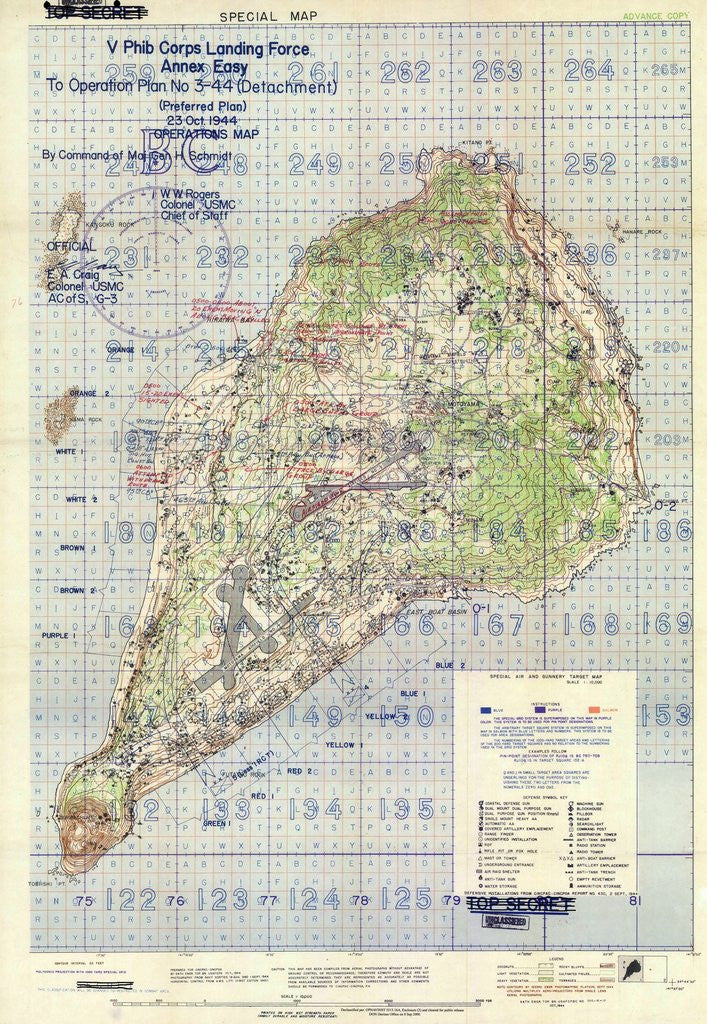 Detail of US landing and targeting map of Iwo Jima by Anonymous