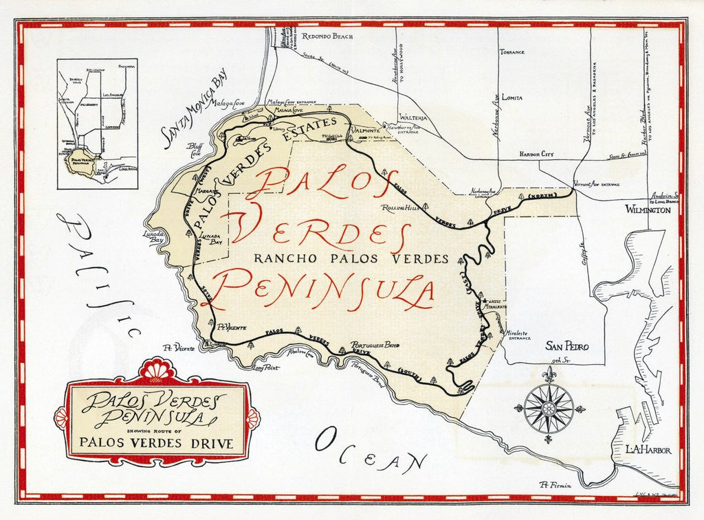 Detail of 1935 promotional map for the Palos Verdes Peninsula by Anonymous