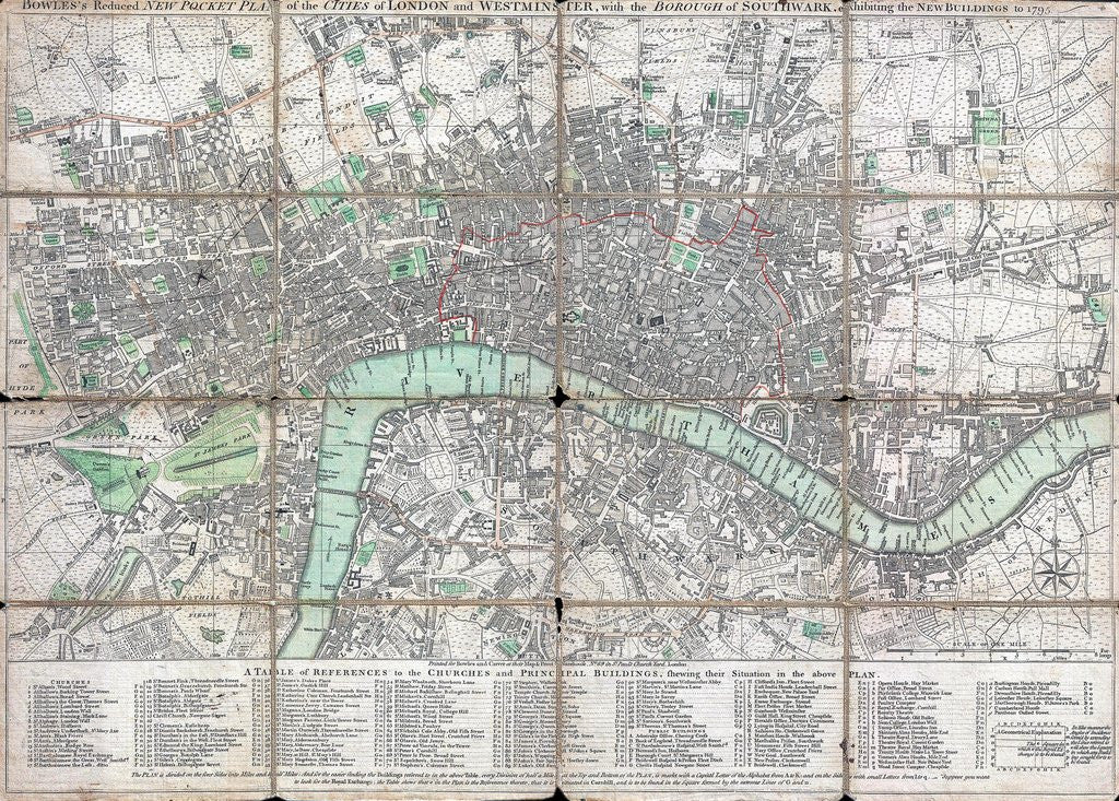 Detail of 1795 folding 'pocket map' or street plan of London by Anonymous