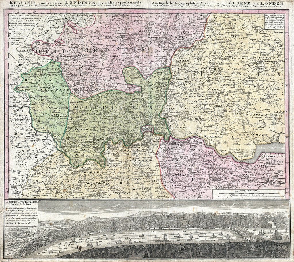 Detail of 18th century map of London and Its Environs by Anonymous
