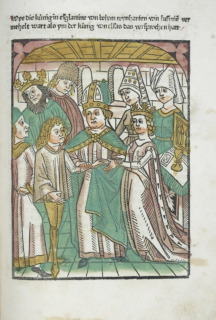 Detail of Woodcut illustration of marriage ceremony from Medieval book by Corbis