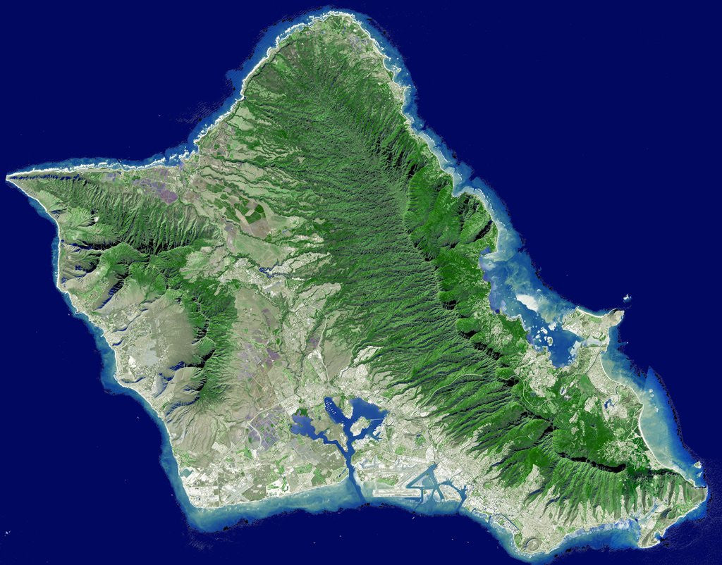 Detail of Satellite view of Oahu, Hawaii, USA by Anonymous