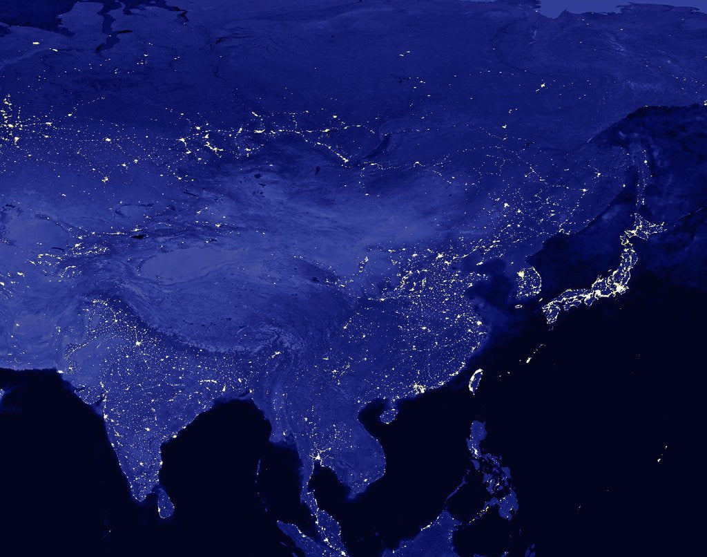 Detail of Night time satellite view of China and Siberia by Anonymous