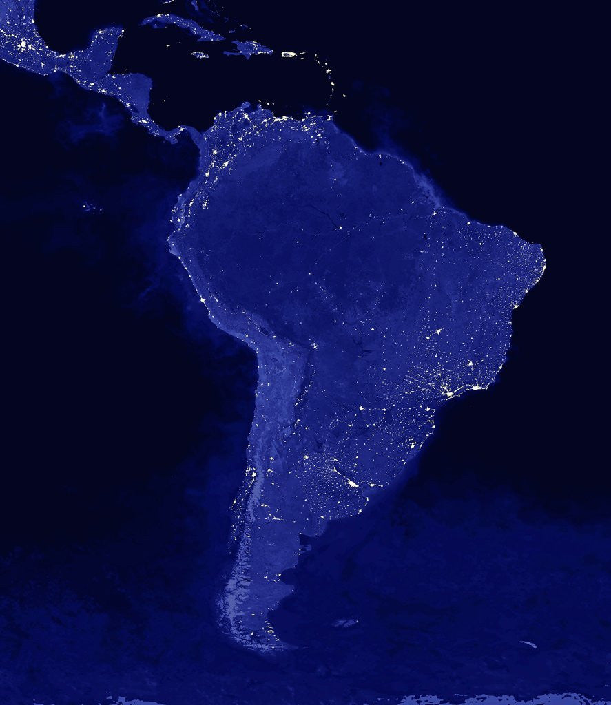 Detail of Night time satellite view of South America by Corbis
