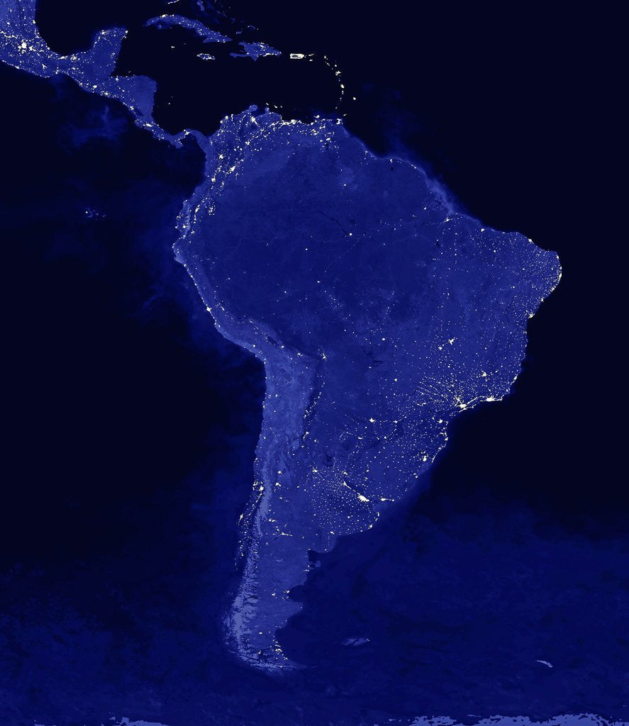 Detail of Night time satellite view of South America by Anonymous
