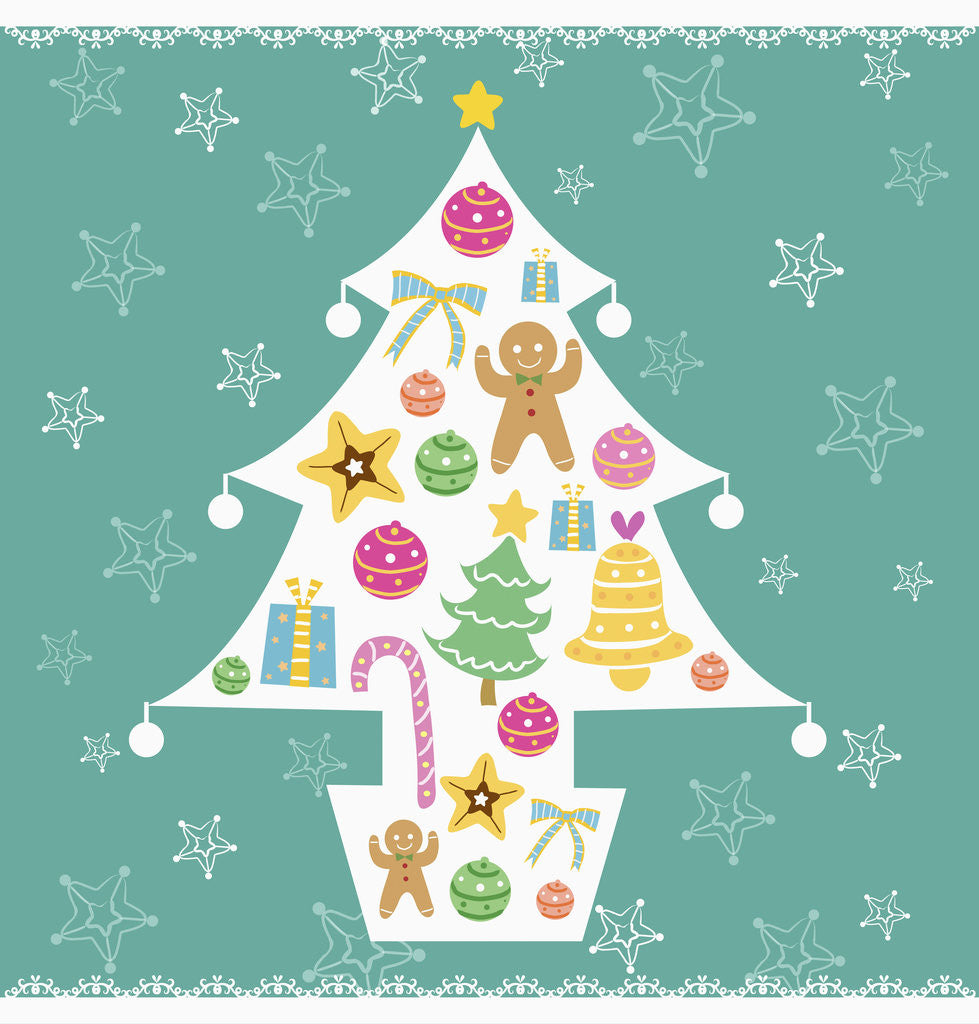 Detail of Christmas with tree and decorations with green background by Anonymous