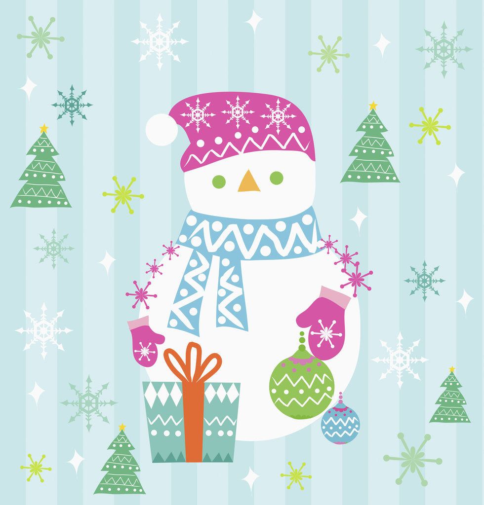Detail of Snowman and gift with blue background by Anonymous