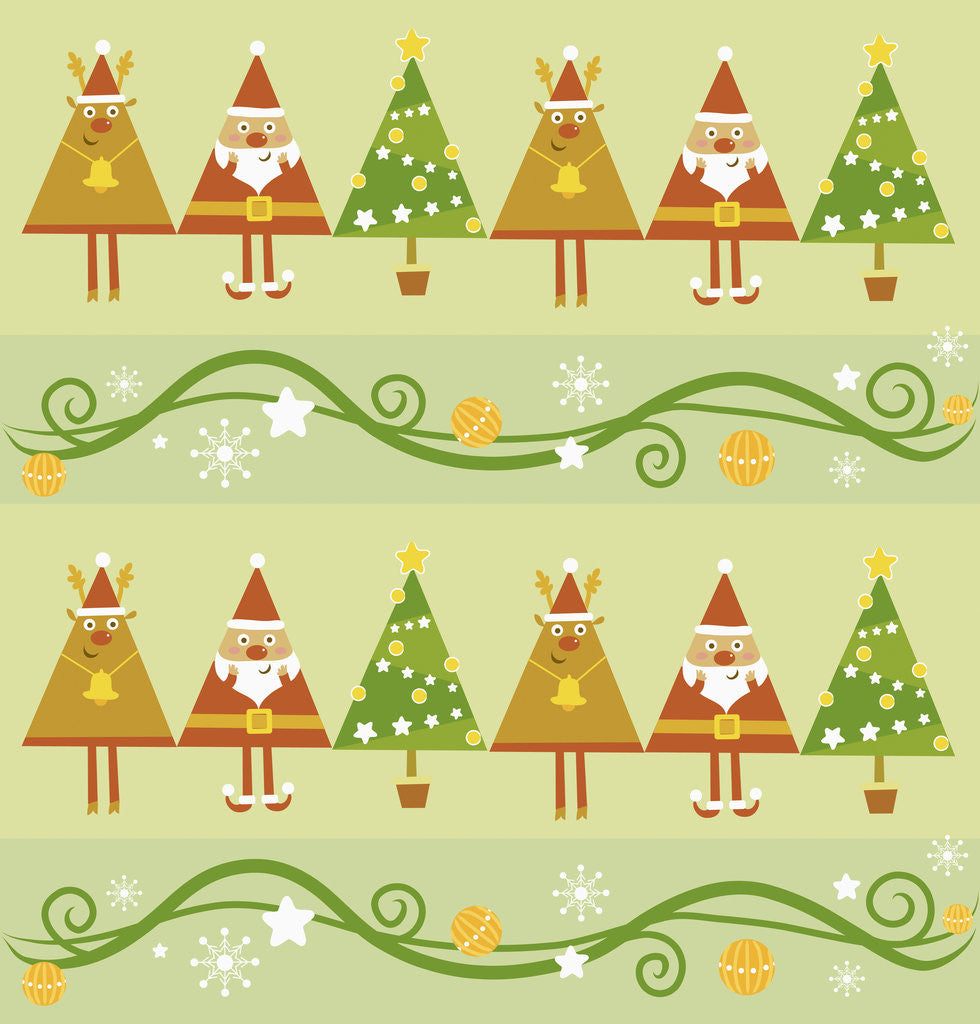 Detail of Christmas with santa, rudolph trees by Anonymous