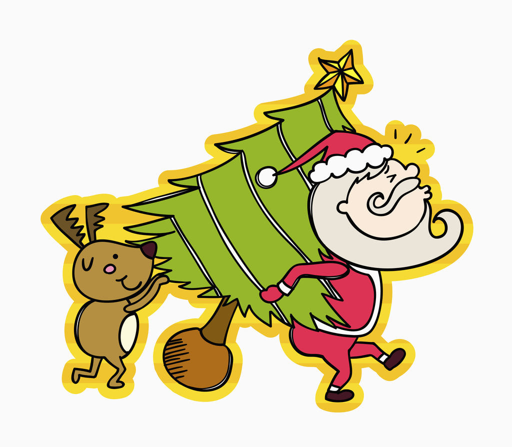 Detail of Santa and rudolph carrying tree by Anonymous