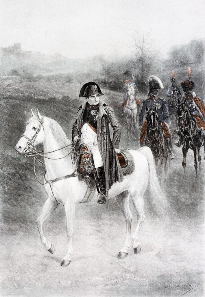 Detail of Napoleon Bonaparte on horseback. Painting by Jan Van Chelminski
