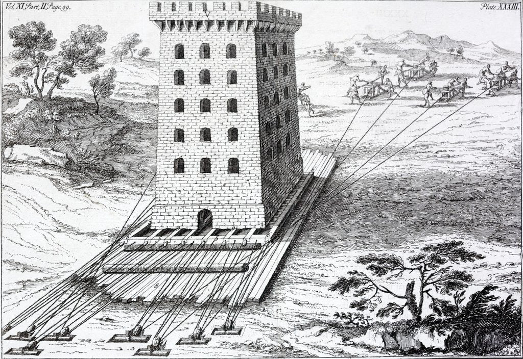 Detail of Tower of stone moved from one place to another by an architect of Boulogne by Anonymous