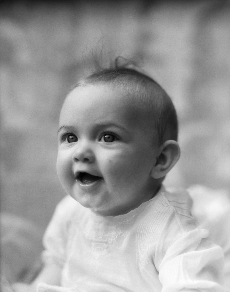 Detail of 1930s profile portrait five month old happy smiling baby by Anonymous