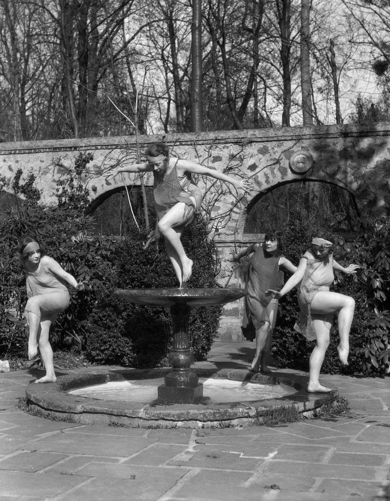 Detail of 1910s amateur theatrics of greek mythology hylas kidnapped three female sprites water nymphs dancing in fountain spring of pegae by Anonymous