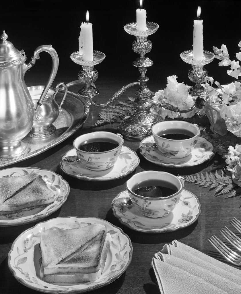 Detail of 1950s elegant soup & sandwiches lunch by Corbis