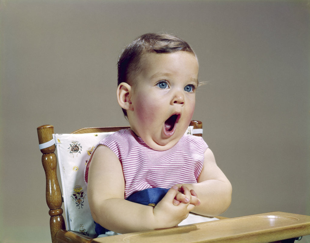 Detail of 1960s baby mouth wide open yawning singing surprised shocked amazed facial expression by Anonymous