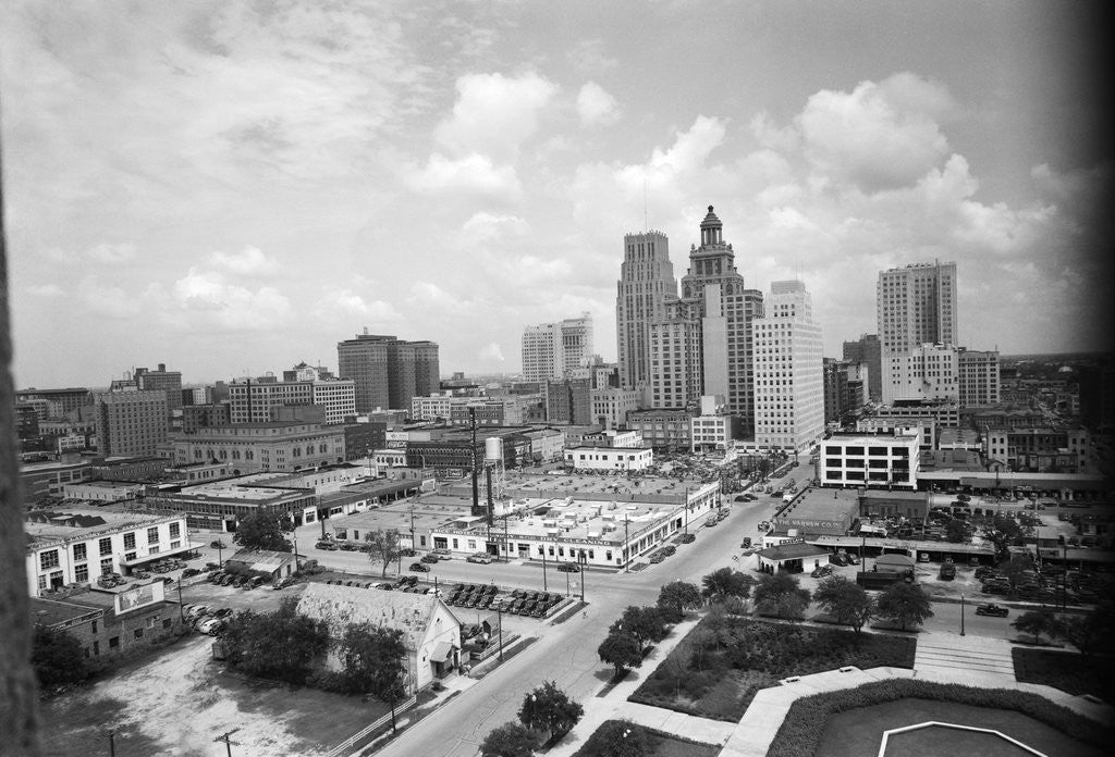 Detail of 1940s skyline of business district of houston texas from city hall by Anonymous