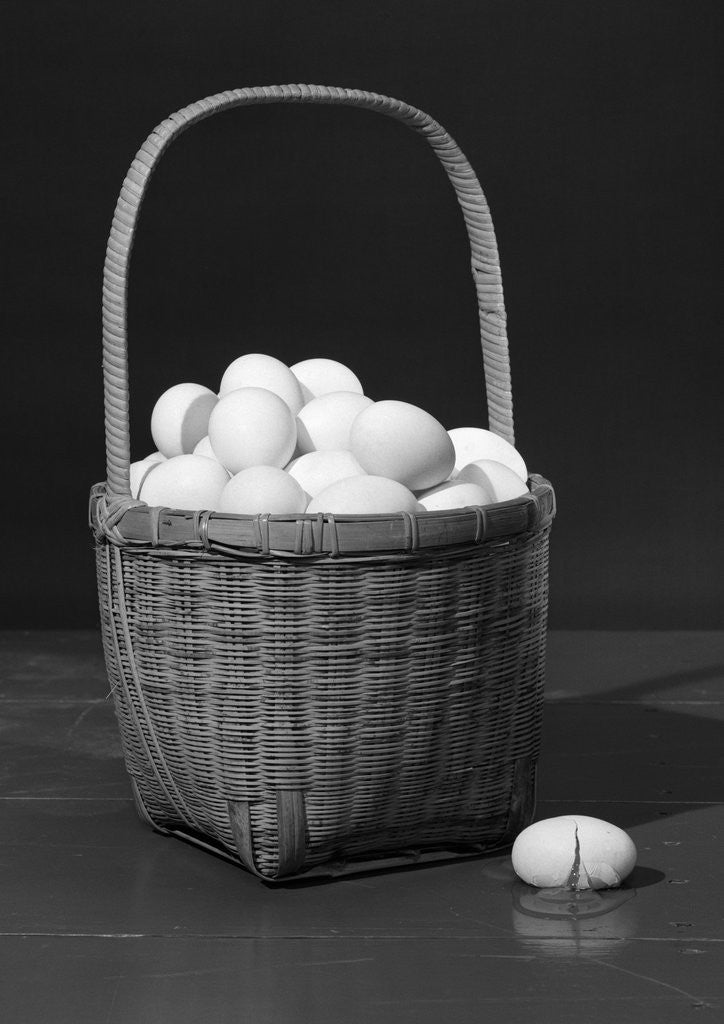 Detail of 1930s symbolic still life donÃµt put all your eggs in one basket by Corbis
