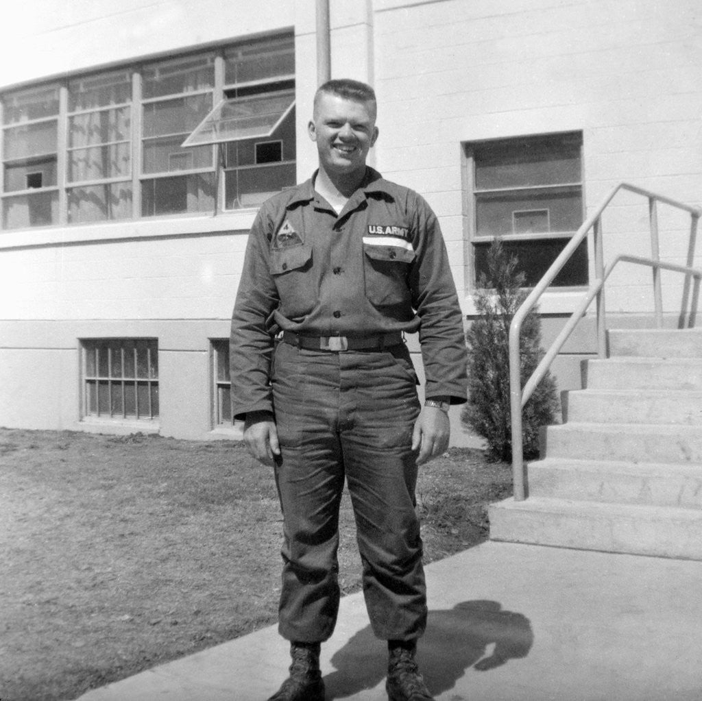 Detail of US army soldier poses for a photo on base, ca. 1954. by Anonymous