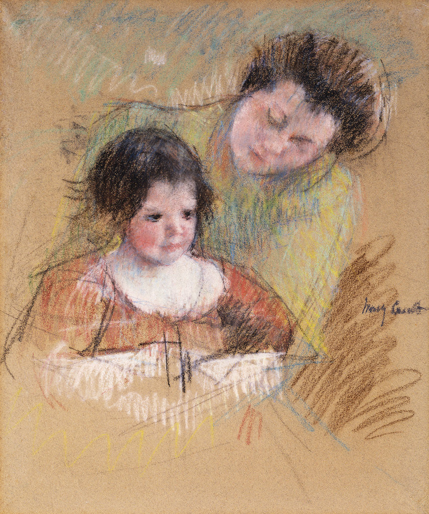 Detail of Reine Leaning over Margot's Shoulder by Mary Cassatt