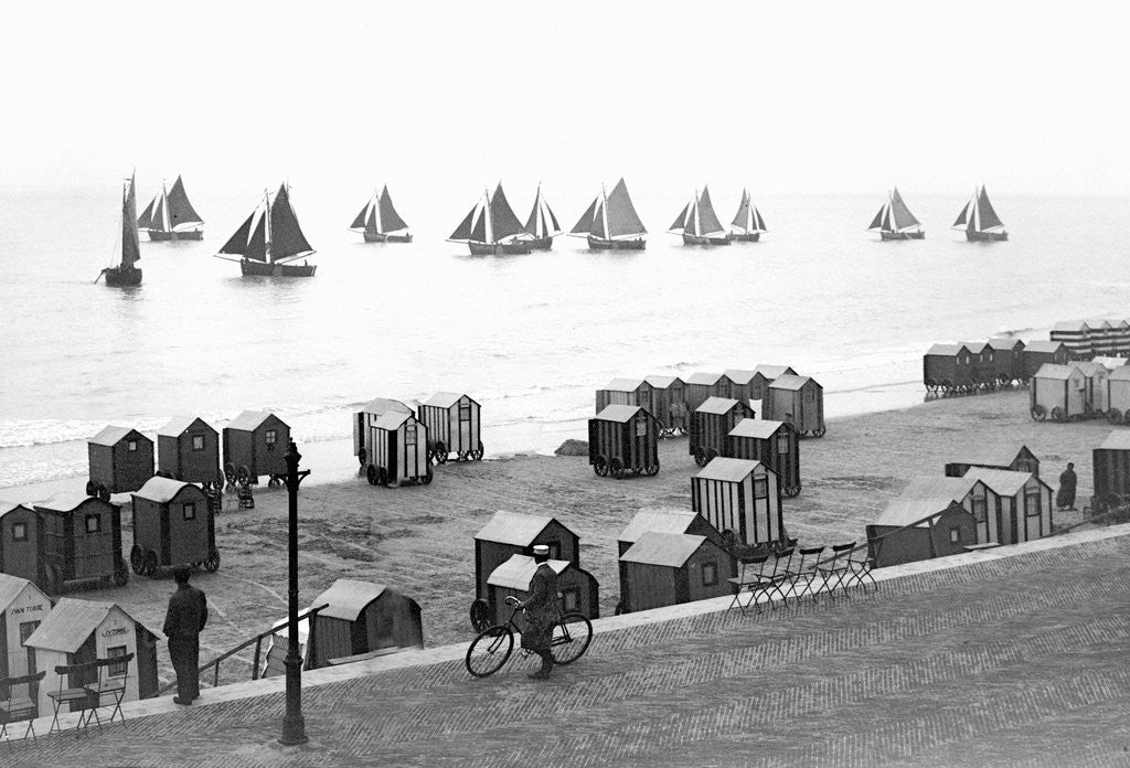 Detail of Beach scene in Victorian England, ca. 1900. by Anonymous