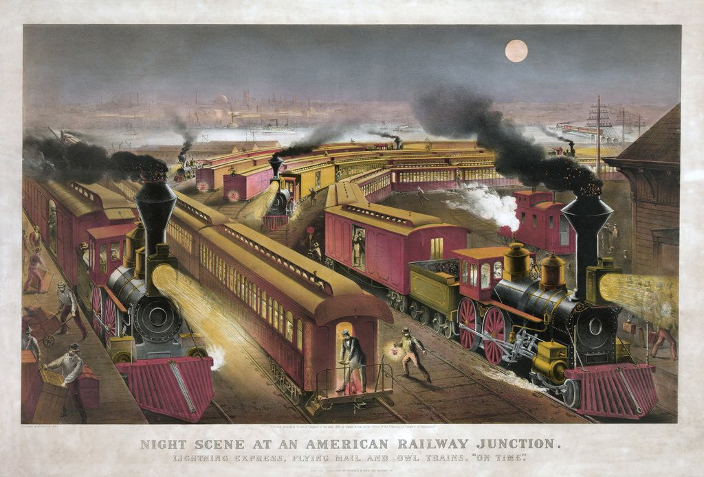 Detail of Night Scene at an American Railway Junction by Anonymous