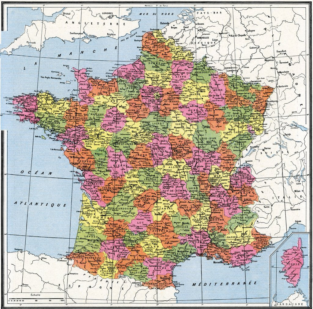 Detail of Vintage Map of the Departements of France by Anonymous