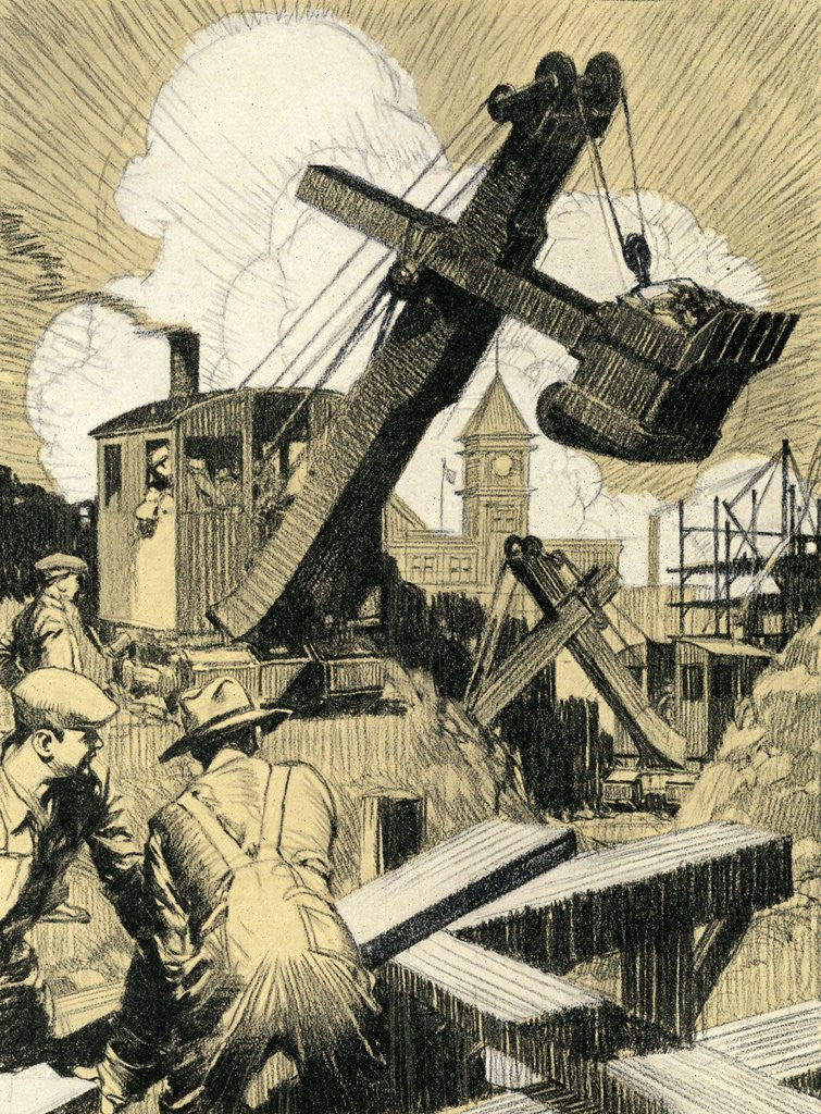Detail of Industrial Construction with Steam Shovel and Laborers by Anonymous
