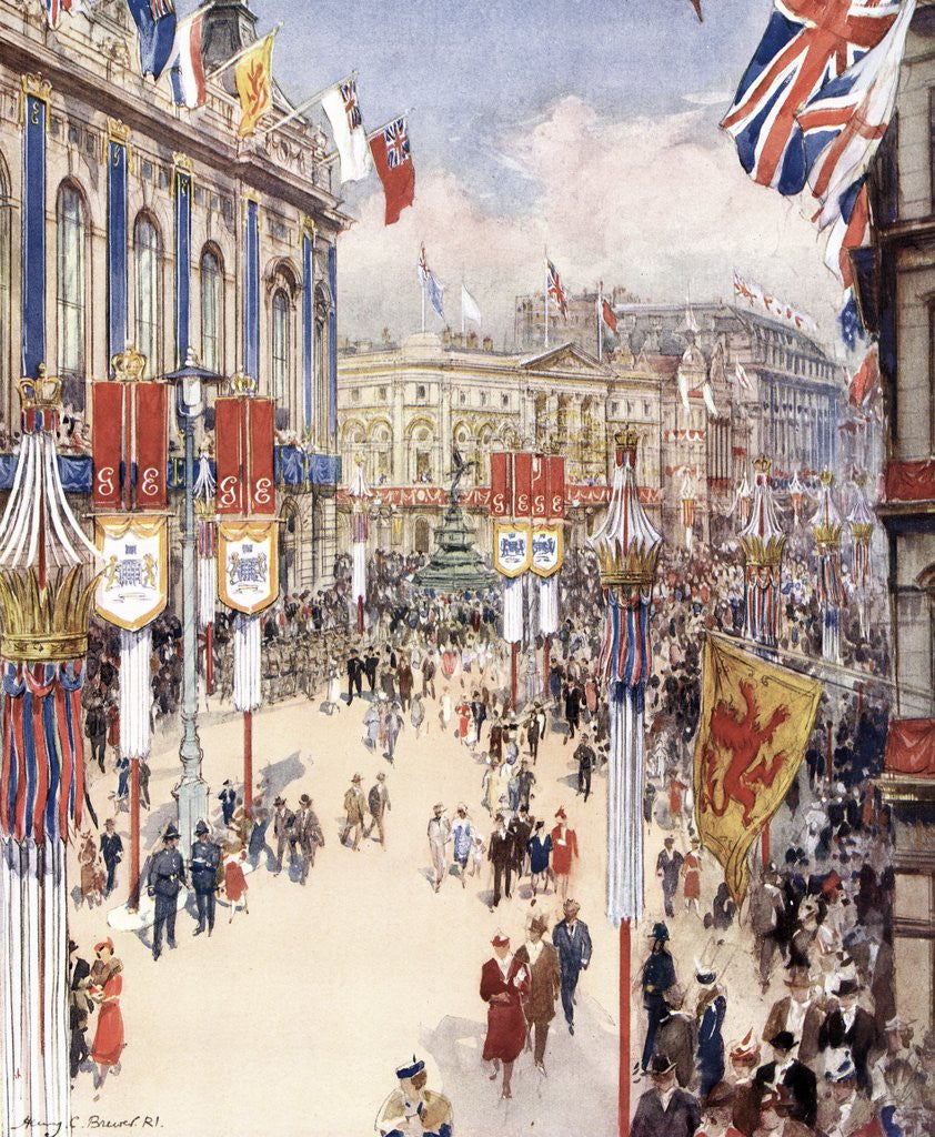 Detail of Piccadilly Circus in London Decorated for the Coronation of King George VI in 1937 by Anonymous