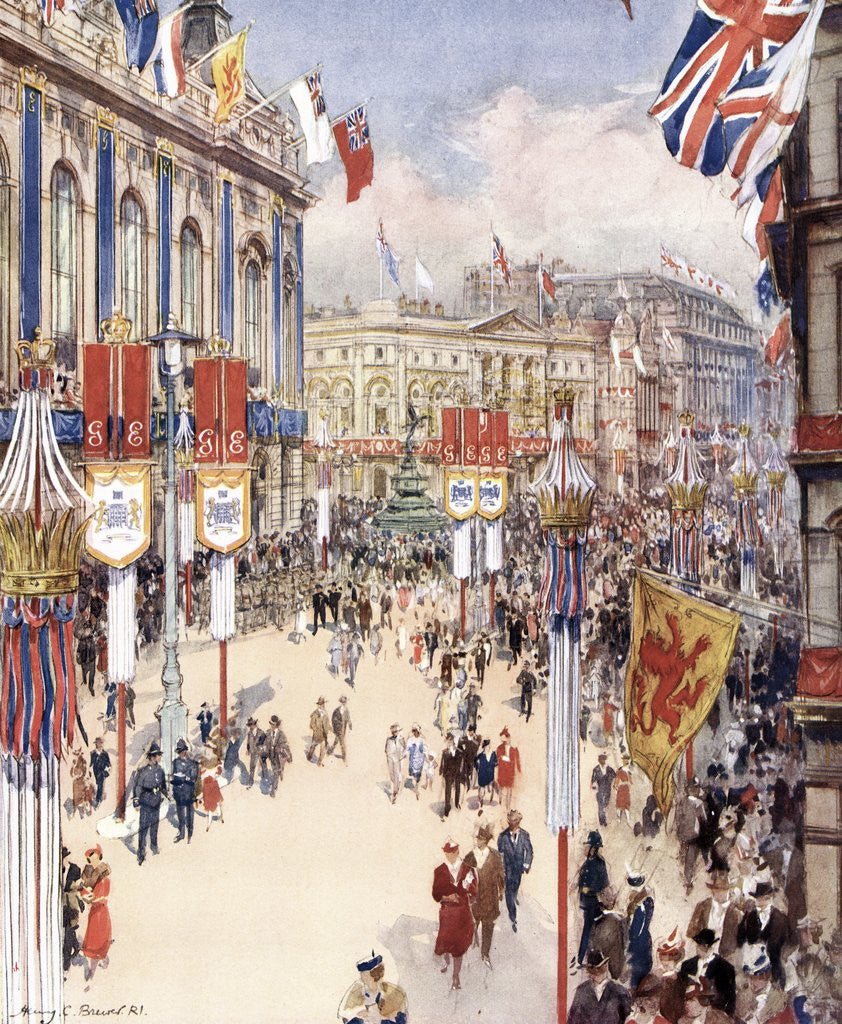 Detail of Piccadilly Circus in London Decorated for the Coronation of King George VI in 1937 by Corbis