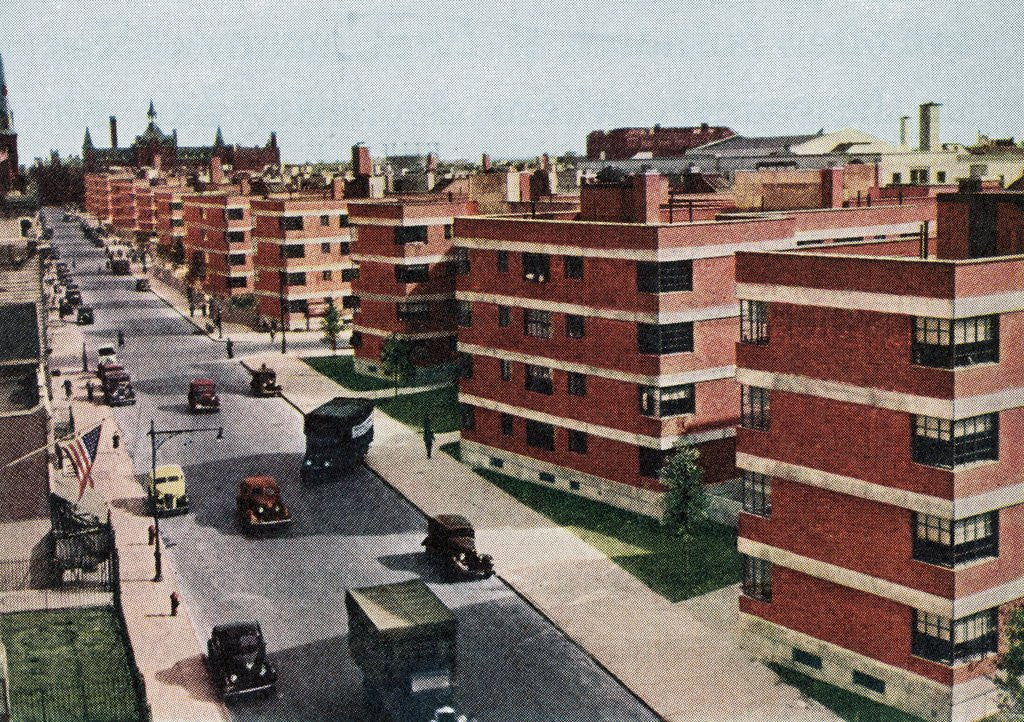 Detail of Vintage 1930s View of 'Modern' Apartment Buildings. by Anonymous