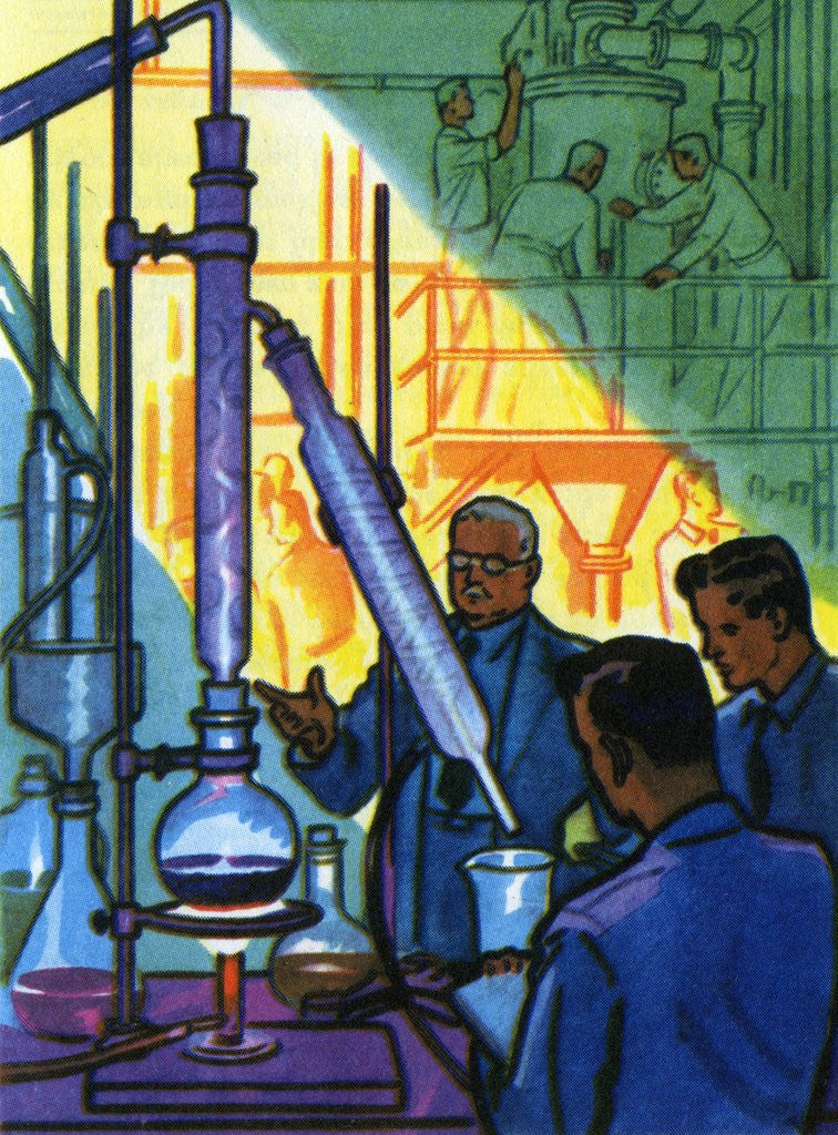 Detail of Oil Series: Scientists in a Laboratory Experimenting with Oil by Anonymous