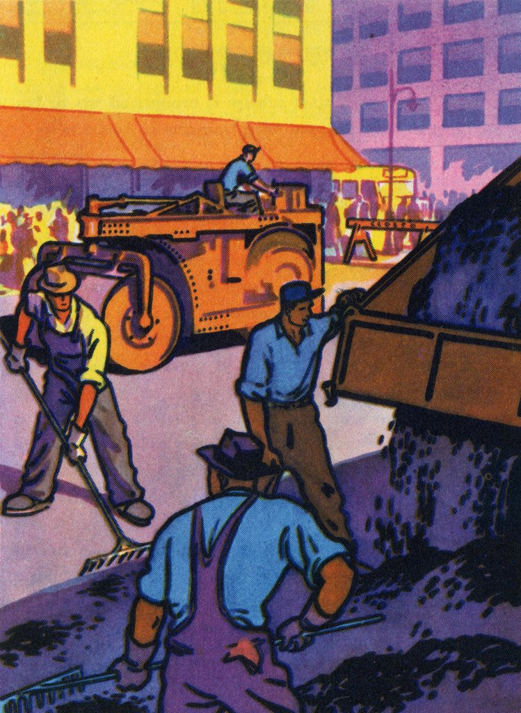 Detail of Oil Series: Workers Resurfacing a City Street by Anonymous