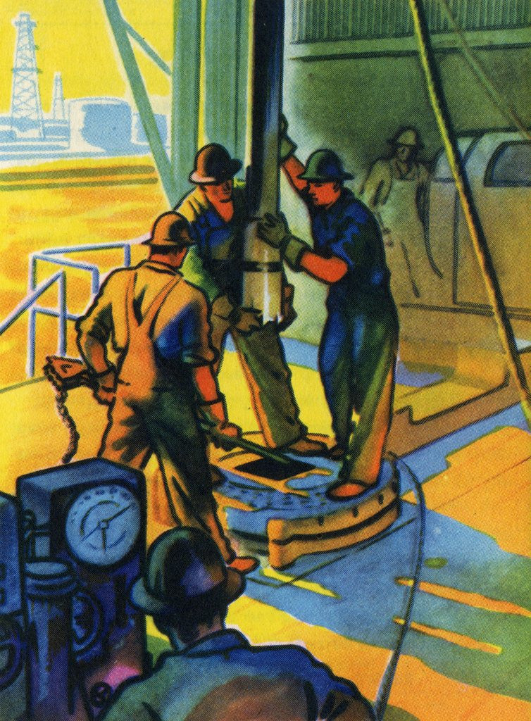 Detail of Oil Series: Oil Workers at a Well Head by Anonymous