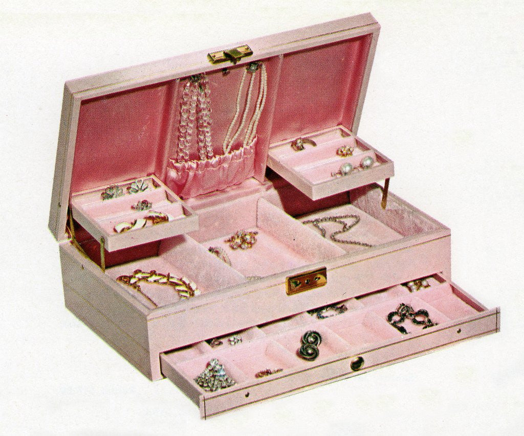 Detail of Vintage illustration of a woman's pink jewelry by Anonymous