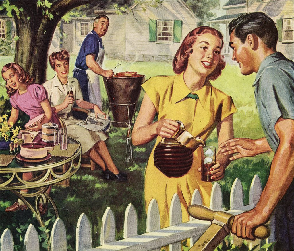 Detail of Neighbors Having a Backyard Barbeque. by Anonymous