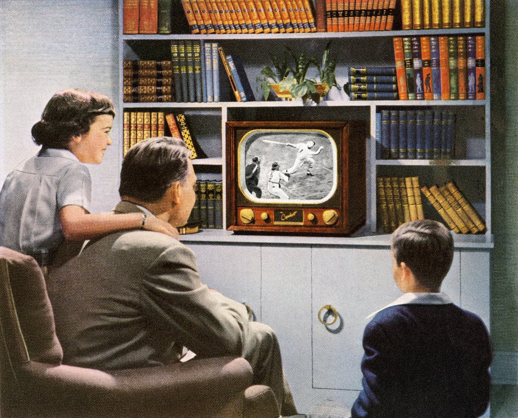Detail of Family Watching Baseball on a New Television. by Anonymous