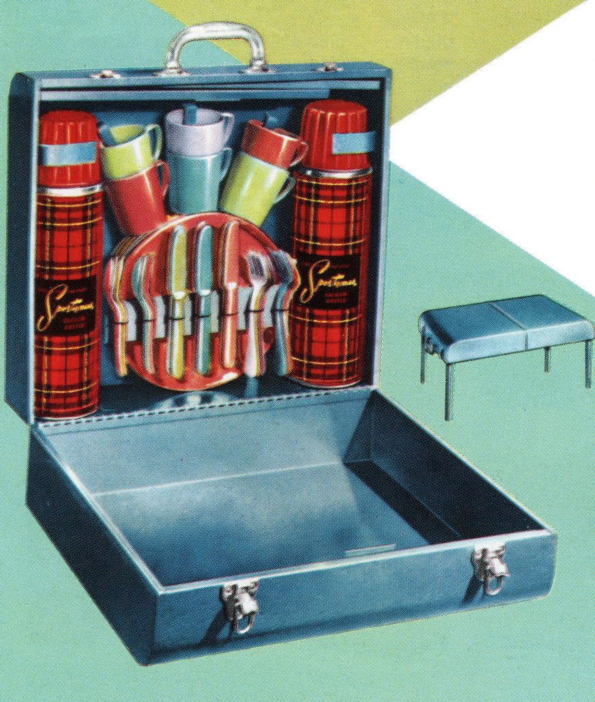 Detail of Vintage Illustration of a 1950s Travelling Picnic Case. by Anonymous
