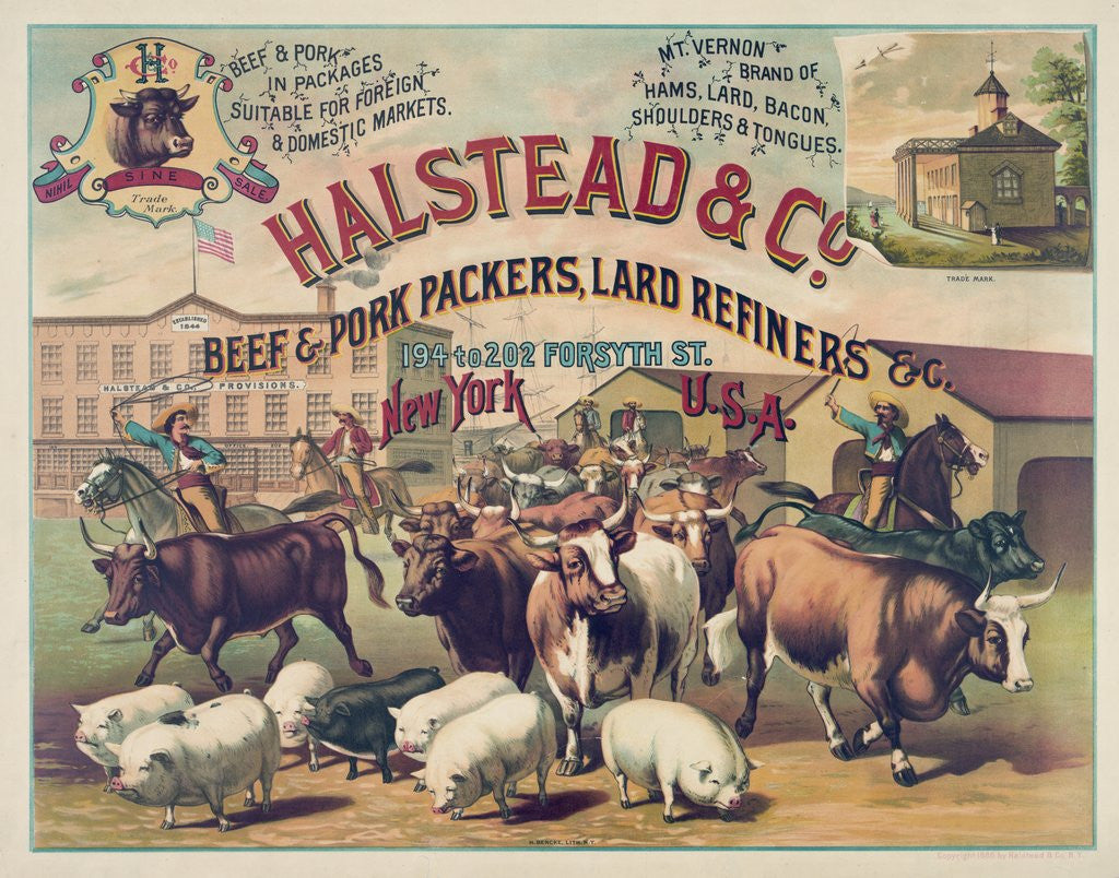 Detail of Halstead & Co. Beef & Pork Packers, Lard Refiners & Co. by Anonymous