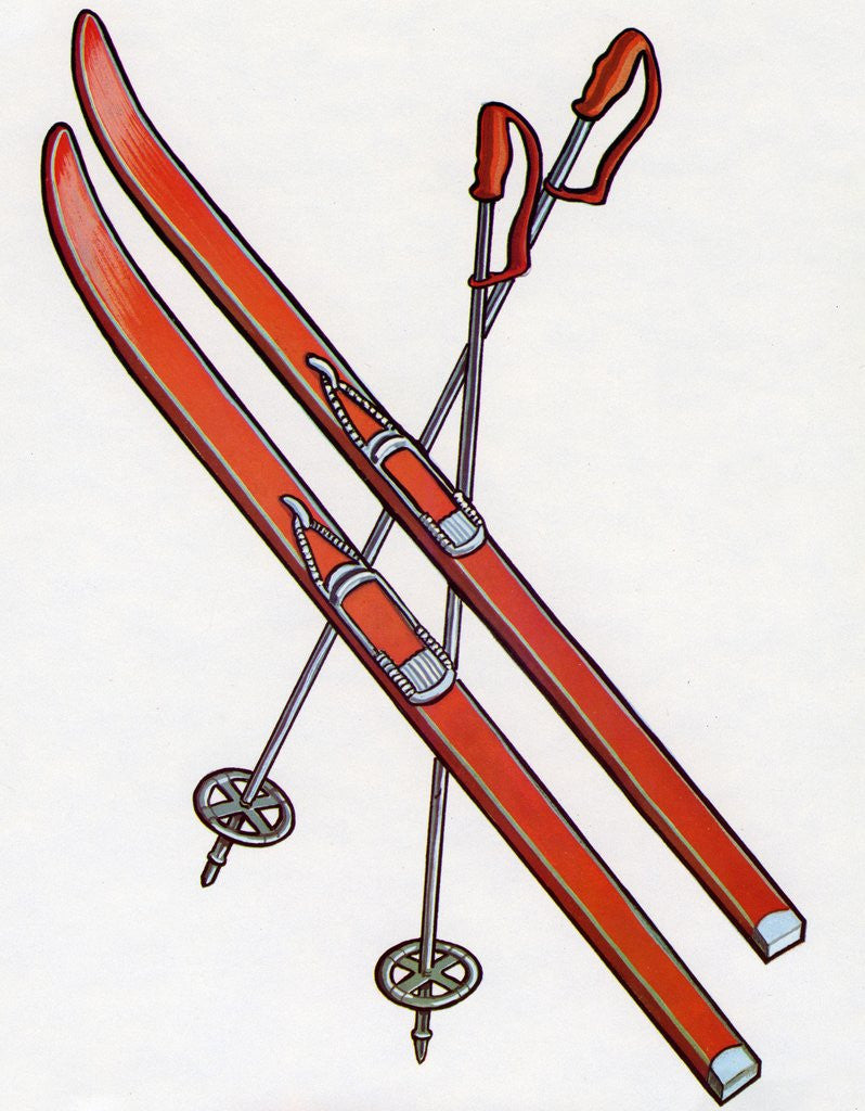 Detail of 1960s Illustration of a Pair of Skis and Ski Poles. by Anonymous