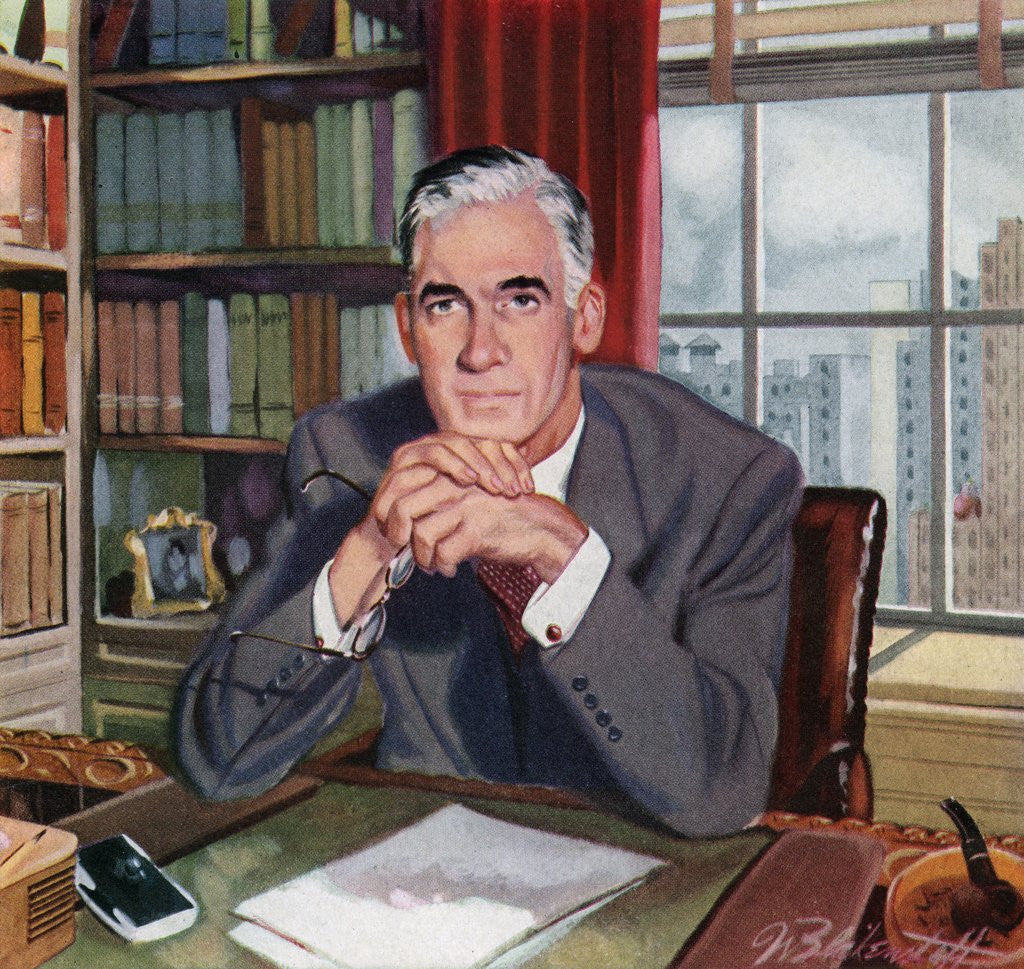 Detail of Mature Business Executive at His Desk. by Anonymous
