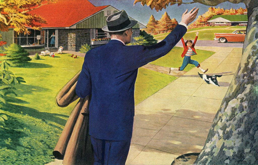 Detail of 1950s Husband Returning Home from Work. by Anonymous