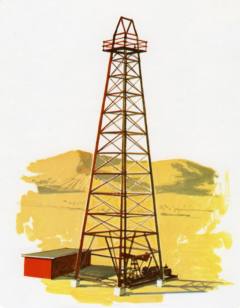 Detail of 1960s Illustration of an Oil Derrick and Tower. by Anonymous