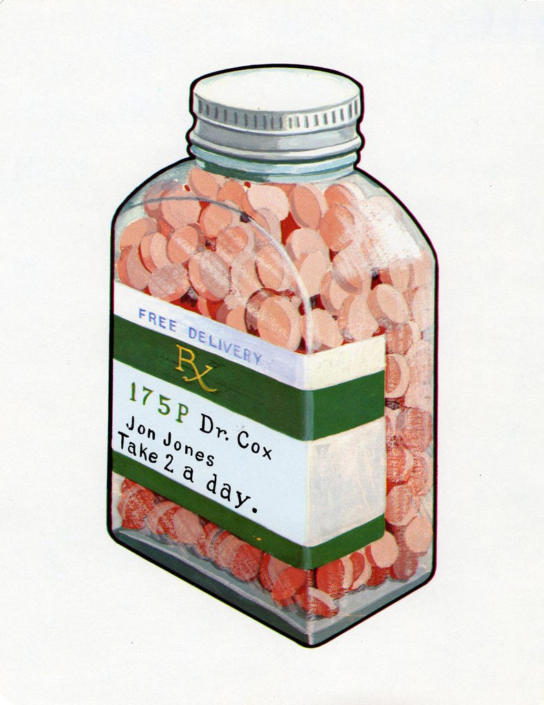 Detail of 1960s Illustration of a Bottle of Prescription Pills. by Anonymous