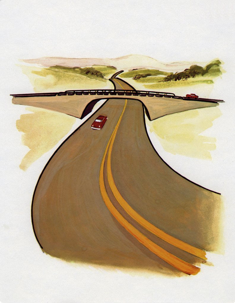 Detail of 1960s Illustration of a Long, Winding Road. by Anonymous
