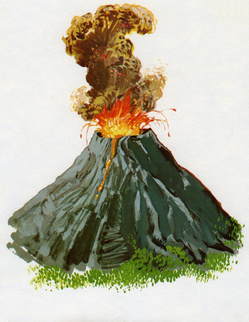 Detail of 1960s Illustration of an Erupting Volcano. by Anonymous