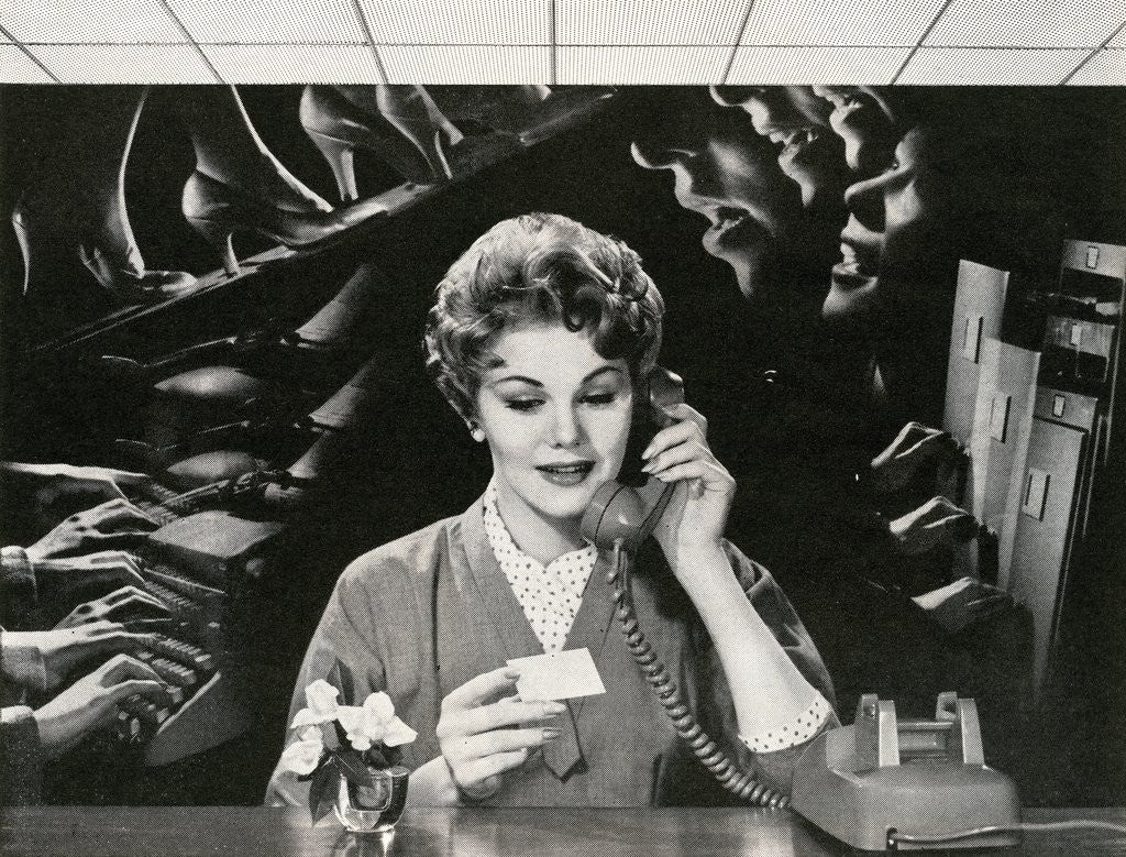 Detail of Woman Office Worker on the Phone Distracted by Noise. by Corbis