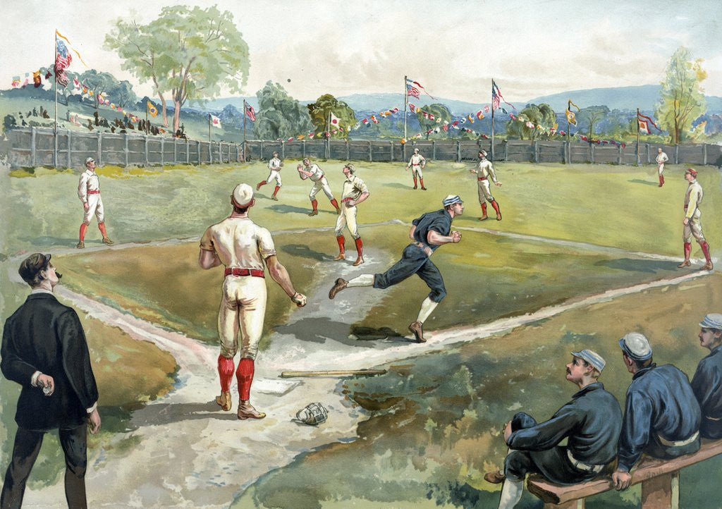 Detail of Hand-colored lithograph of an early baseball by Corbis