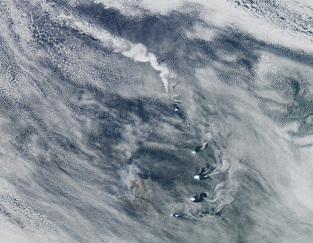 Detail of Volcano and cloud vortices in the South Sandwich Islands by Anonymous