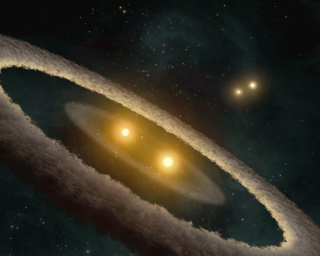 Detail of Artist's conception of quadruple star system by Anonymous