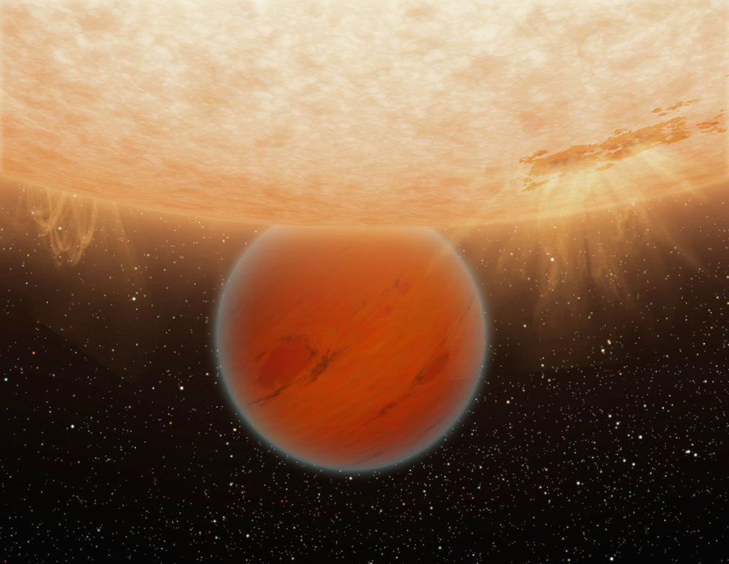 Detail of Artist's Conception of an unusual, methane-free world, partially eclipsed by its star by Anonymous